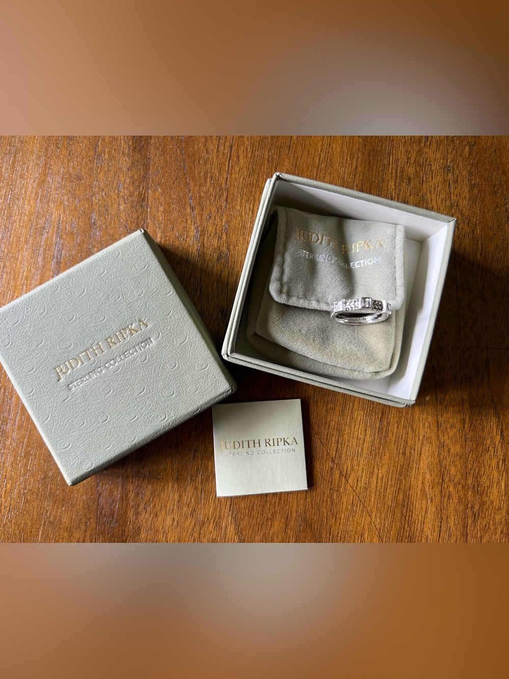 Judith Ripka Diamonique CZ Three Stone Sterling Silver Ring Size 6